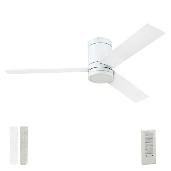 Prominence Home 52" Ceiling Fan, LED Light, Remote Control, Flush Mount, Espy, White