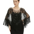 thumbnail image 4 of XFLWAM Women's Shawl Wraps Sequin Lace Sheer Mesh Tassel Beaded Evening Cape Bridal Shawl for Evening Dresses Wedding Party Black One Size, 4 of 5