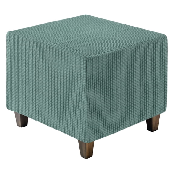 Ottoman Cover Square, Jacquard Ottoman Slipcover with Elastic Bottom for Living Room(Green, Small Size)