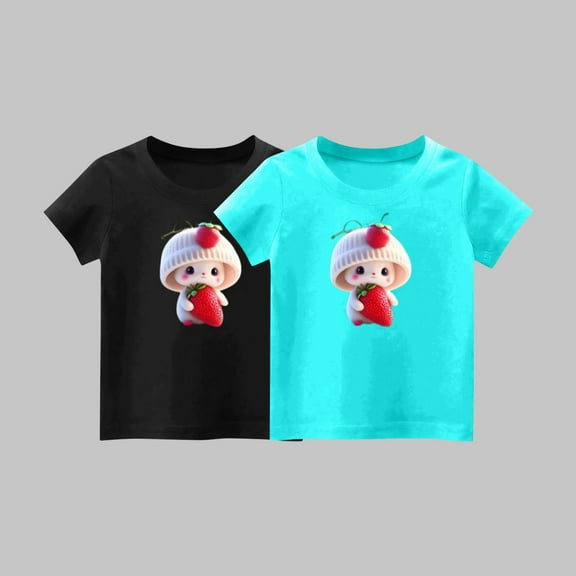 Frwgonr Boys Girls Short Sleeve T Shirts Black 2-Pack Cute Graphic Tee Tops Kids Summer Outfit Clothes 1-14