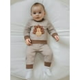 thumbnail image 5 of Baby Toddler Boys Pants Outfits, 3 6 12 18 24 Months 2T 3T Long Sleeve Embroidery Turkey Sweatshirt with Striped Pants Thanksgiving Clothes Set, 5 of 9