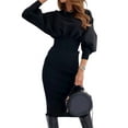 thumbnail image 3 of DYMADE Women Elegant Solid Round Neck Dolman Sleeve Hip Wrap Knee Length Pencil Dress, 3 of 4