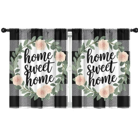 Blackout Kids Curtains,Home Sweet Home Floral Buffalo Plaid Childrens Insulated Curtains Set Of 2,Bedroom Essentials,Toddler Room Decor 42x54in(106x137cm)