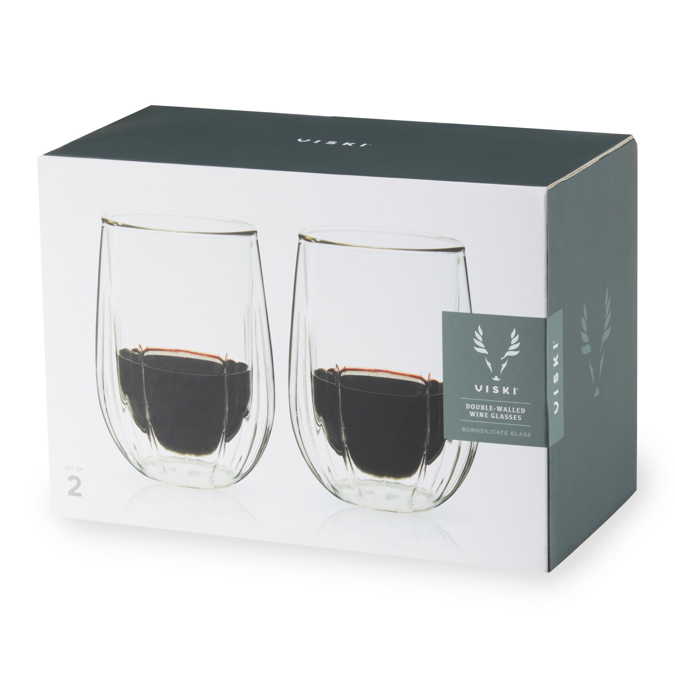 Viski Double Walled Wine Glasses for Birthday, Wedding Gifts, 13oz Set of 2
