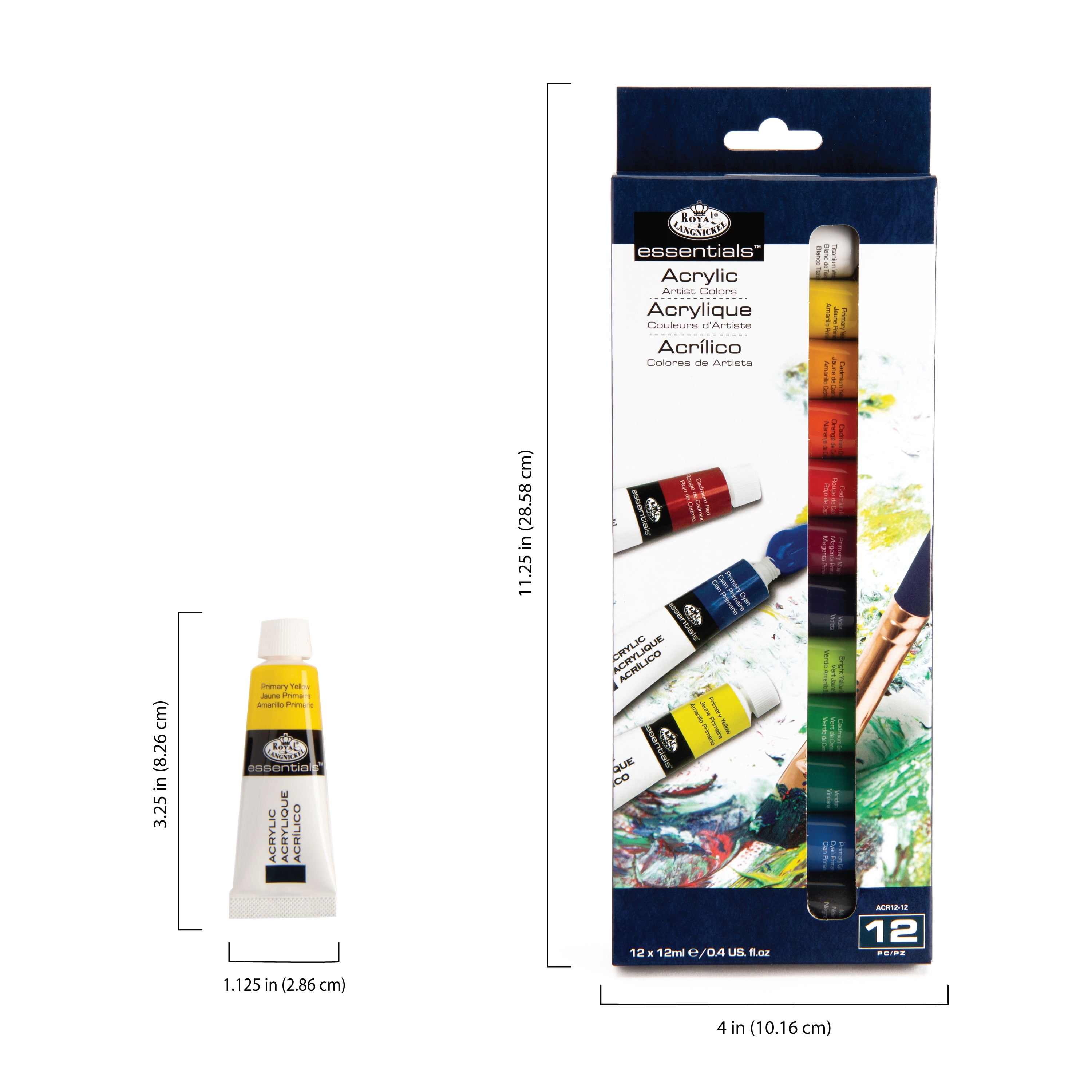 Royal & Langnickel - Essentials 12ml Acrylic Paint Set, Neon, 12 Colors