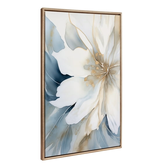 Kate and Laurel Sylvie Beaded Elegant Modern Glam Watercolor Abstract Floral Vintage Framed Canvas Wall Art by The Creative Bunch Studio, 31.5x41.5 Gold, Flower Petal Art for Wall