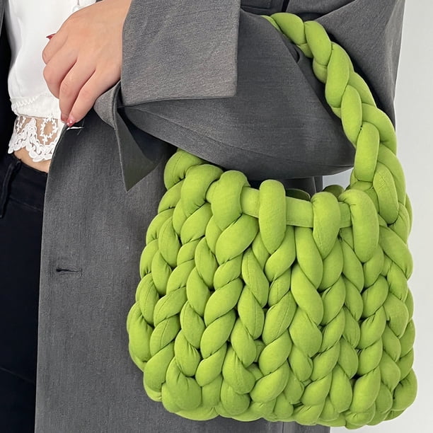 Bolso tejido a mano para mujer, bolso de hombro de lana islandesa suave a la moda, regalo (verde) Sywqhk Para Estrenar