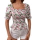 thumbnail image 1 of Top con hombros descubiertos y estampado floral Blusas elegantes con cuello cuadrado Cintura fruncida Top de media manga de verano, 1 of 6