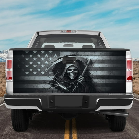 Lotusprinthandmade Dark Skull 3D Tailgate Wrap 2 Sizes (24"x58"), Gothic Skull Graphic Tailgate Wrap