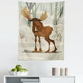 thumbnail image 1 of Northwoods Tapestry, Happy Smiling Elk Mascot Character Walking in the Forest Cartoon Illustration, Fabric Wall Hanging Decor for Bedroom Living Room Dorm, 5 Sizes, Multicolor, by Ambesonne, 1 of 1