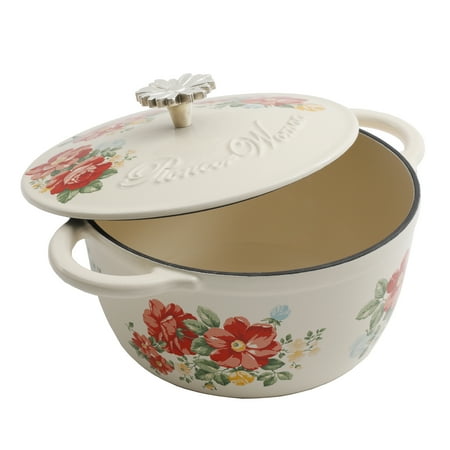 The Pioneer Woman Timeless Beauty Vintage Enameled Cast Iron 3 Quart Floral Casserole Dish with (The Best Enameled Cast Iron Cookware)