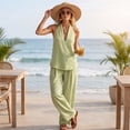 thumbnail image 5 of Womens Summer 2 Piece Set Halter Neck Sleeveless Top Pant Sets Casual Linen Striped Lounge Outfits with Pockets, 5 of 9