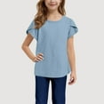 thumbnail image 6 of THDHVS Teen Girl Summer clothes Round Neck Solid Color Casual Short Sleeve Blue 12 Years, 6 of 7