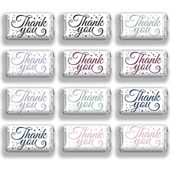 120 Pcs Modern Thanks Candy Wrappers Thank You Mini Candy Bar Wrapper Chocolates Bar Label Stickers for Guests Wedding Birthday Party Favors (No Candy) 1.4x2.6inch Colorful