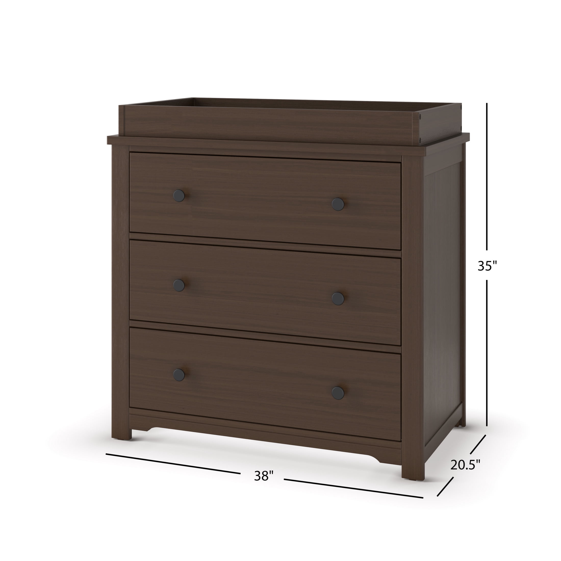 Child Craft Harmony 38" Interlocking 3-Drawer Dresser with Changing Table Topper, Anti-Tip Kit, Brushed Truffle