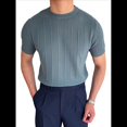 thumbnail image 2 of Camiseta Informal de Punto Acanalado de Corta con Cuello Redondo y Bajo Fino para Hombre, Color Liso Azul XL, 2 of 10