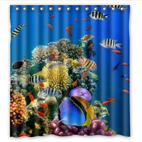 HelloDecor Tropical Fish Shower Curtain Polyester Fabric Bathroom