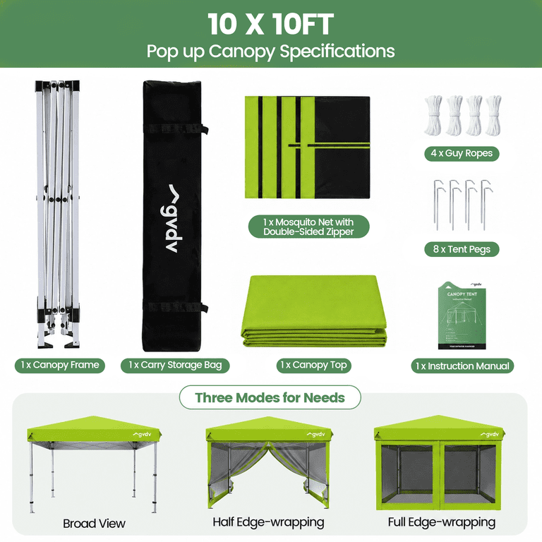 GVDV 10'x10' Screen Canopy Tent, Pop-Up Shelter with Mosquito