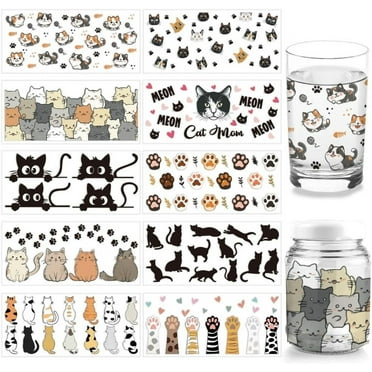 10 Sheets UV DTF Cup Wrap Transfer Stickers for Glass 10 Styles Peeping Cat Rub on Transfers Decal for 16OZ Glass Cups Furniture Craft Wood DIY Crafts