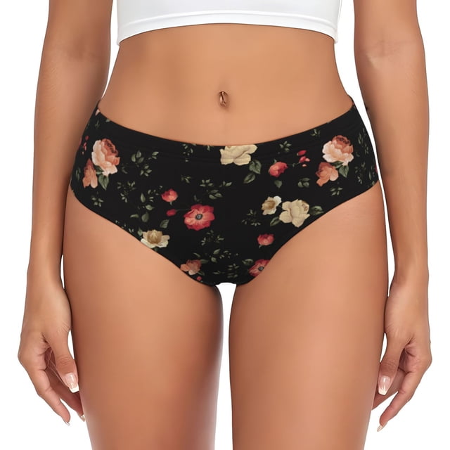 Fotbe Red White Flowers Calzones Estampados para Mujer – Ropa Interior de Algodón, Cómoda, Suave y Elástica-Small