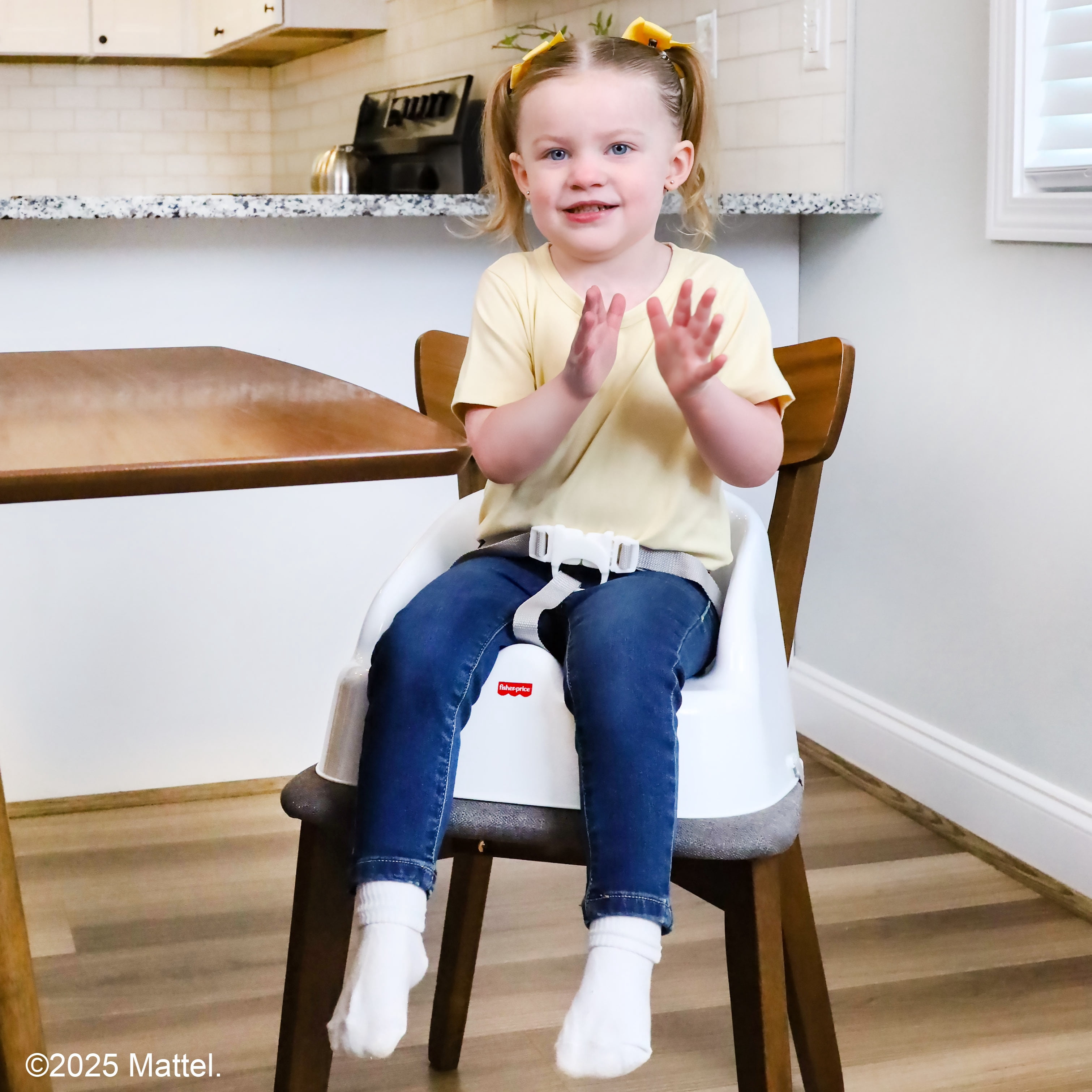 Fisher-Price Toddler Booster Seat with Adjustable Straps and Safety Harness for Indoor Use