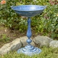 thumbnail image 2 of Zaer Ltd. Ornate Metal Pedestal Style Birdbath with Cast Iron Birds on Rim Full Base (Blue), 2 of 8