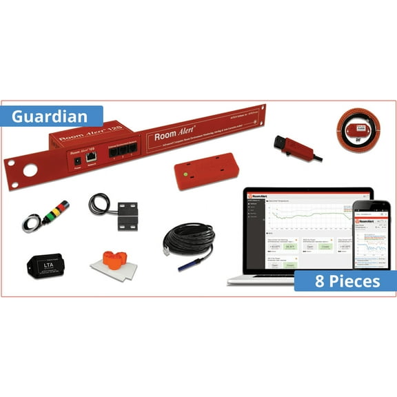 Room Alert 12SR Proactive Secure Environment Monitor - Guardian Bundle (8 Pieces Total)