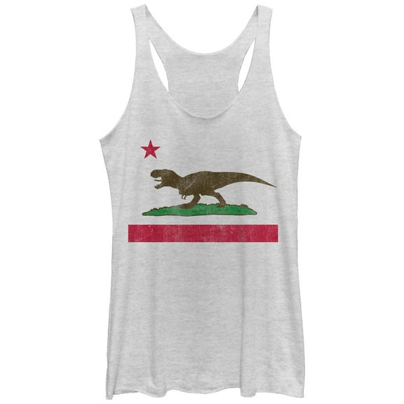 Women's Lost Gods California Dinosaur  Racerback Tank Top White Heather Large