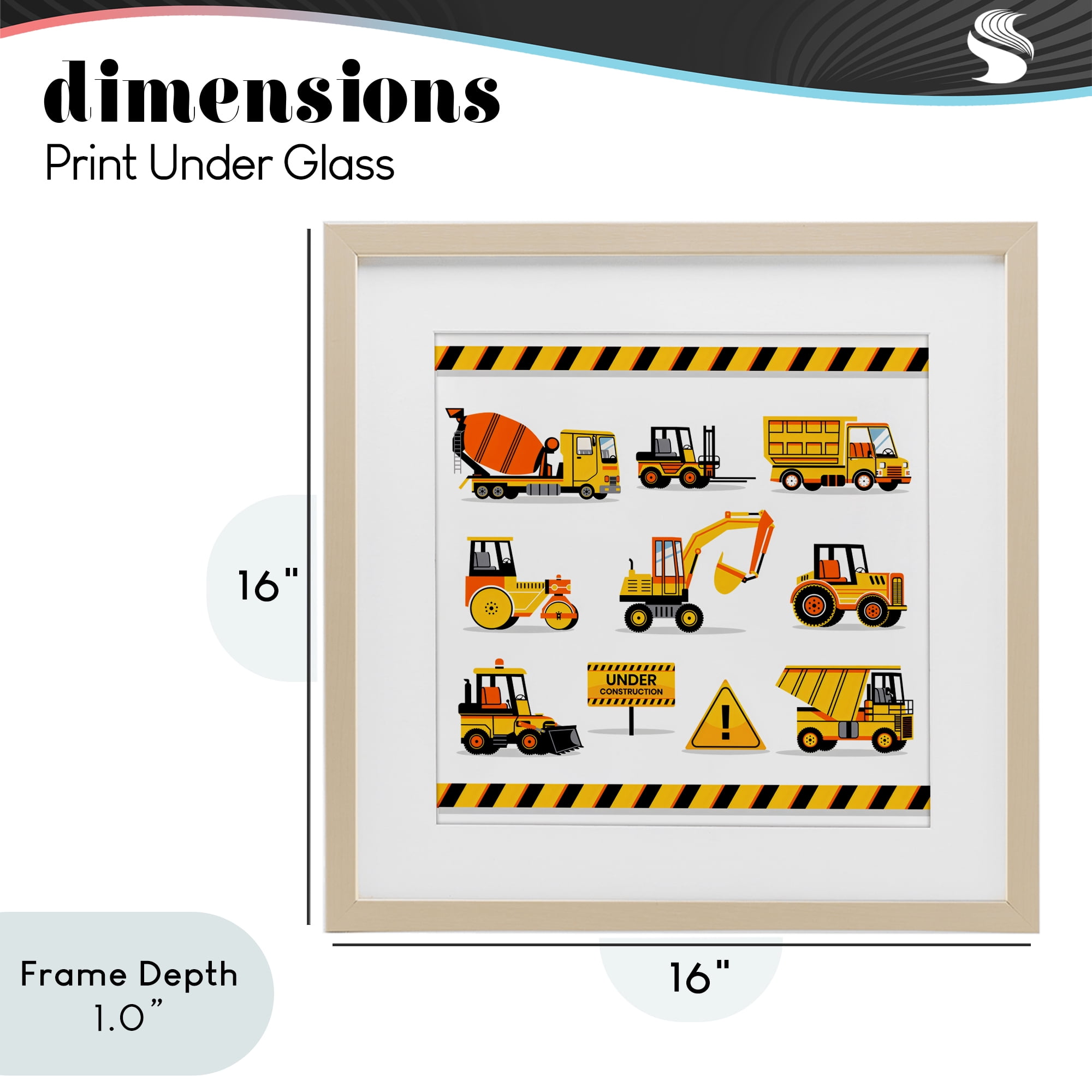 Stupell Industries Construction Vehicles with Warning Birch Framed Print Under Glass, design by Creative Studio