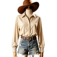 thumbnail image 3 of ClodeEU Women Lapel Long Sleeve Button Down Shirts,Casual Loose Blouse Orange,Women's Plus XL, 3 of 8