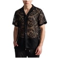 thumbnail image 2 of pstuiky camisetas para hombre, Blusa informal de encaje con botones y manga corta para hombre camisas casuales para hombre s, 2 of 9