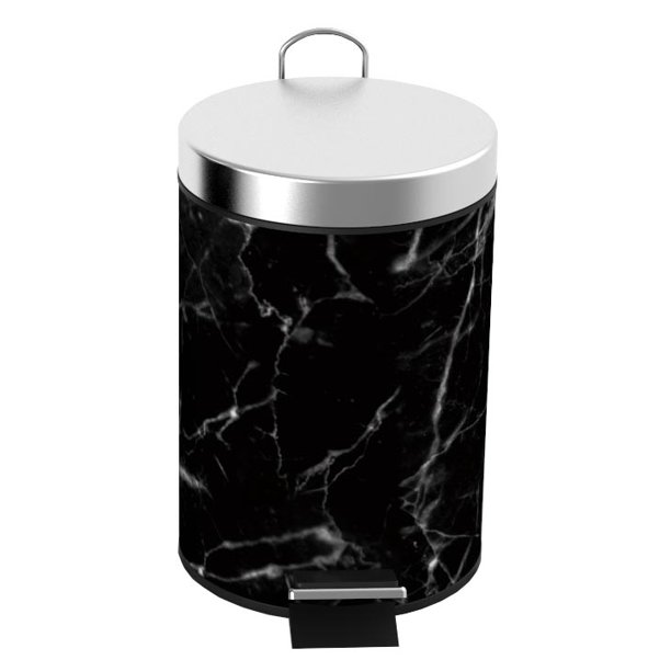 Faux Marble 3 Liter Step Waste Bin with Builtin Metal Handle, Black