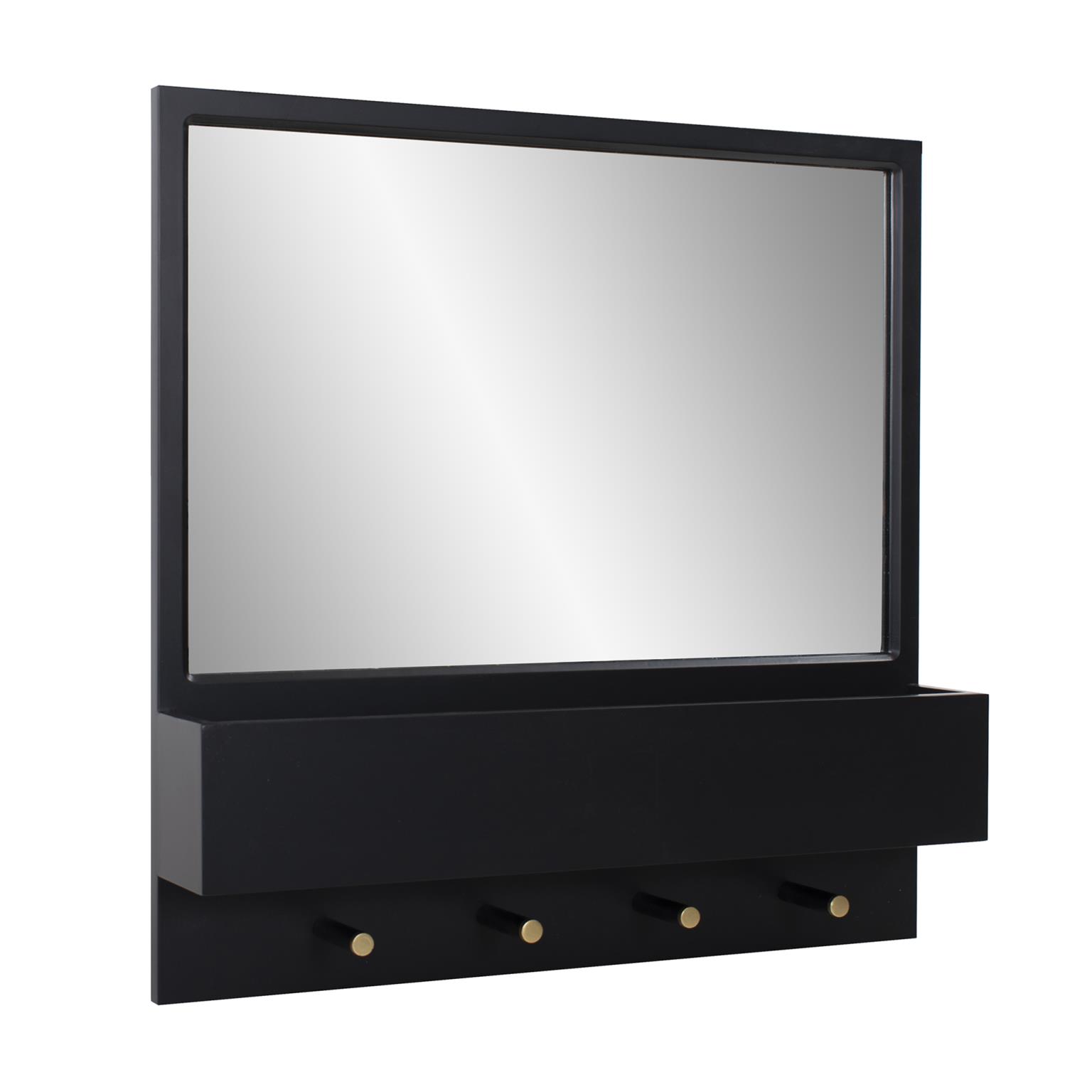 Tyler Dillon Matte Black Wall Mirror with Storage Shelf & Garment Hooks - 24"H x 24"W
