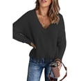 thumbnail image 1 of Mode des Femmes Bloc de Couleur Pull Manches Longues Creux Pompons en Détresse Pull, 1 of 4
