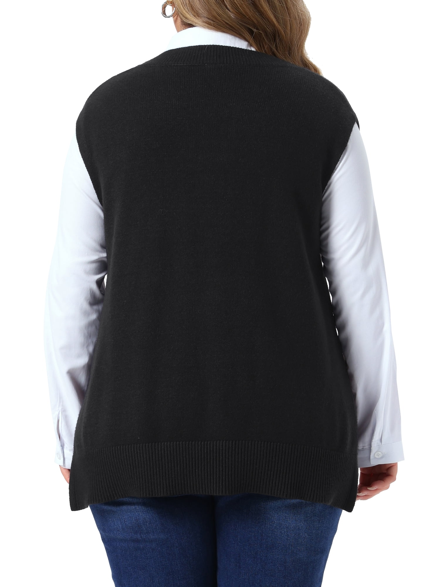 DARING DIVA Women's Plus Sweater Vest V Neck Sleeveless Knit Pullover Top 2X Black