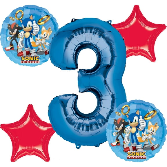 Sonic the Hedgehog Happy 3rd Birthday Balloon Bouquet (5 Balloons)