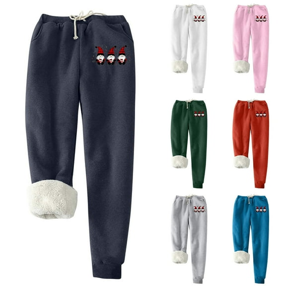 Brondbend Fleece Sweat Pants Women Joggers for Women Thick High Waisted Pocket Christmas Print Drawstring Sports Pants Fall Winter Comfortable Outdoor Workout Trousers,Blue