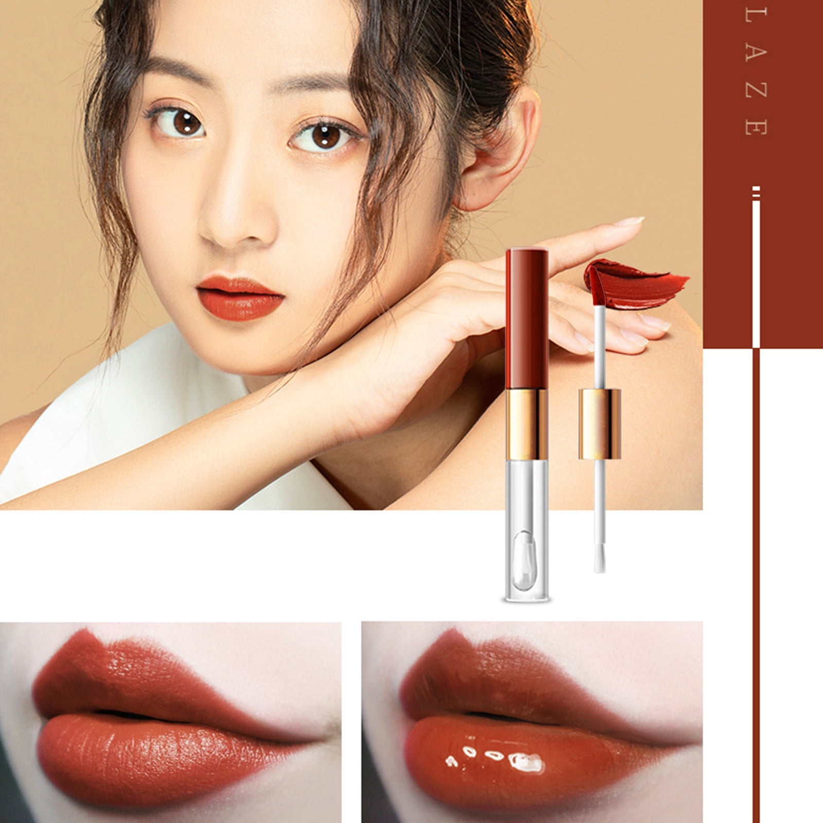 Beauty Long Lasting Mirror Effect Mattes Double Ended Lip Glaze Waterproof Not Easy To Dip Cup