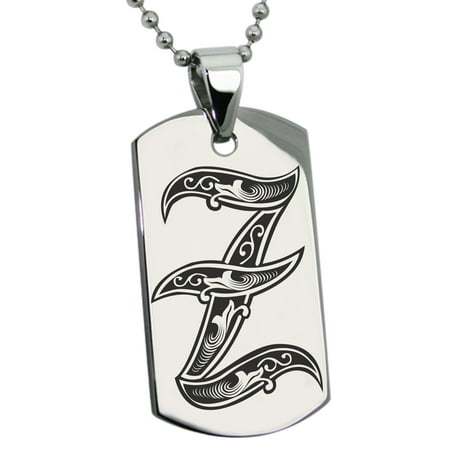 Stainless Steel Letter Z Initial Royal Monogram Engraved Dog Tag Pendant