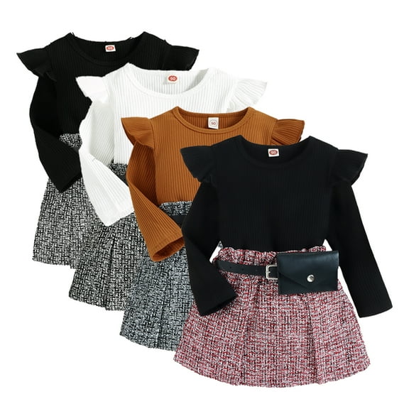 Esaierr 1-5 Years Old Girls One Line Dress,Toddler Baby Long Sleeved Casual Dress,Fall Cotton Small Waist Bag Dress