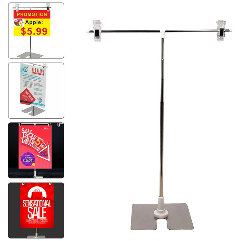 Stainless Steel Display Stand T-shaped Height Adjustable Poster