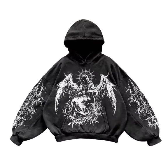 LxrBlank Men Women Y2K Spider Web Hoodie Pullover Sweatshirt Harajuku Graphic Print Streetwear Coat L