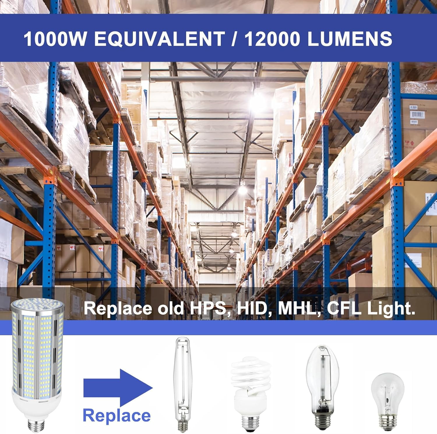4Pack 100W LED Corn Bulbs,12000 Lumen,6000K Daylight White,E26/E39 Base LED Corn Light Bulb,AC85-265V,LED Replacement Metal Halide HID CFL for Commercial Industrial Lighting Warehouse Garage Workshop