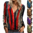 thumbnail image 3 of Uhndy Ladies Casual Sweatshirts 1/4 Zipper Spliced Color Blouse Tops Stripe Tie Dye pullover Sexy V Neck T-shirts, 3 of 3