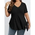thumbnail image 4 of Women'S Plus Size Casual Tops V Neck Solid Color Shirts - Short Sleeve Blouses Black 5XL, 4 of 7