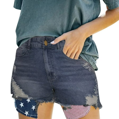 

PEASKJP Jean Pajama Pants Women Flag Women Denim Shorts Pocket Stretch Fashion Print Women s Jeans Control Too Pants Pants Black Large