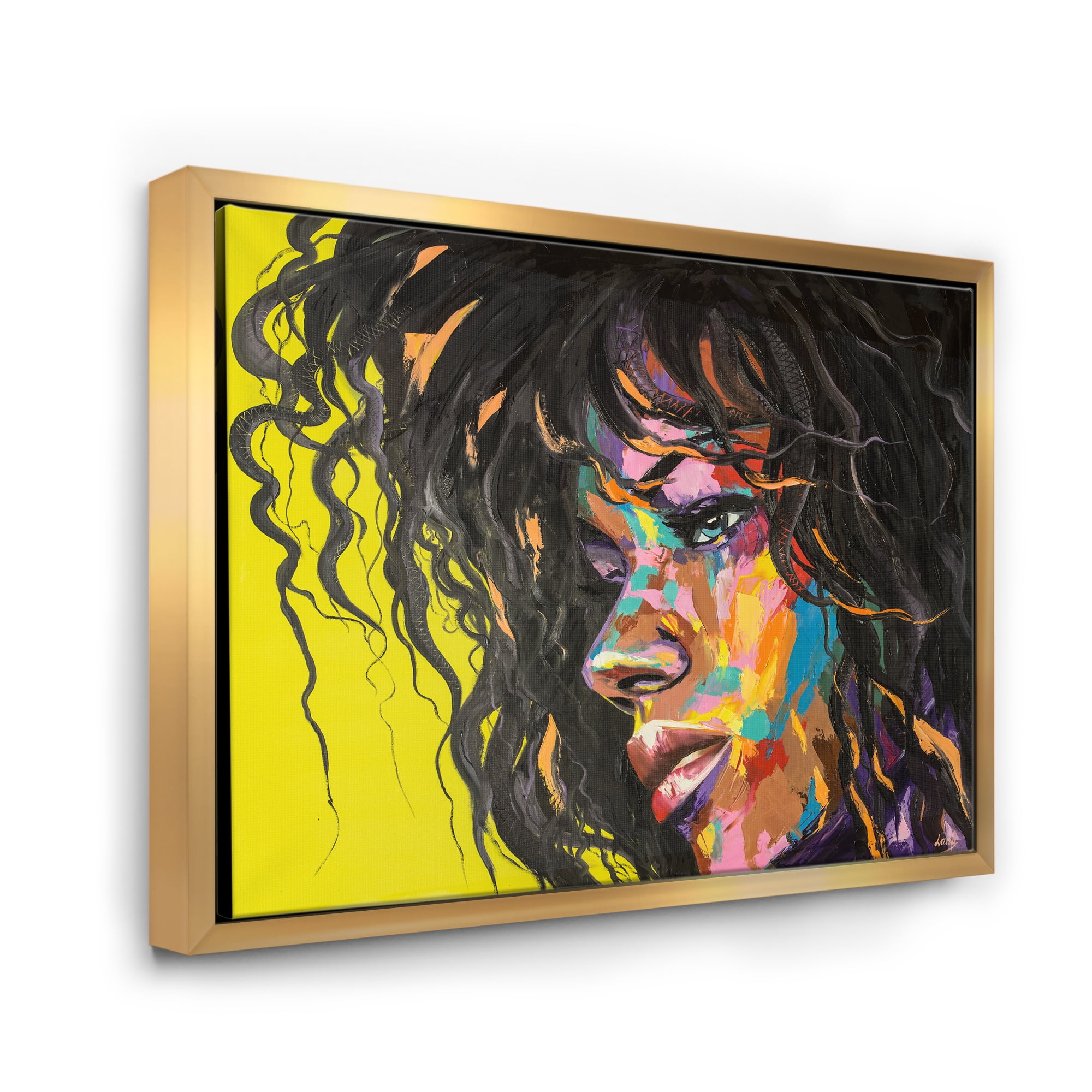 Designart 'Abstract Colorful Fantasy Portrait Of A Young Woman I' Modern Framed Canvas Wall Art Print