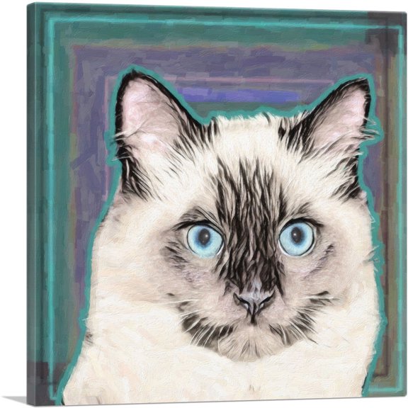 ARTCANVAS Balinese Cat Breed Teal Canvas Art Print - Size: 12" x 12" (1.50" Deep)