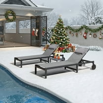 PURPLE LEAF Outdoor Tanning Lounge Chair Set with Face Hole Aluminum Adjustable Reclining Lounger for Poolside Beach Sunbathing with Wheels Pillows and Table Patio, Grey