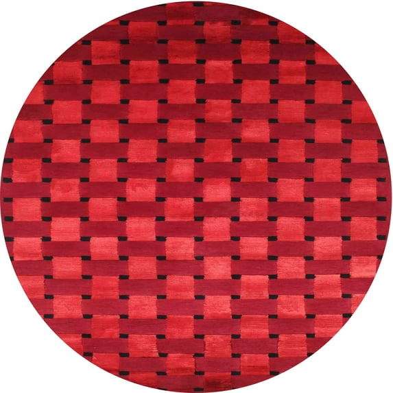 Ahgly Company Indoor Round Contemporary Saffron Red Abstract Area Rugs, 3' Round